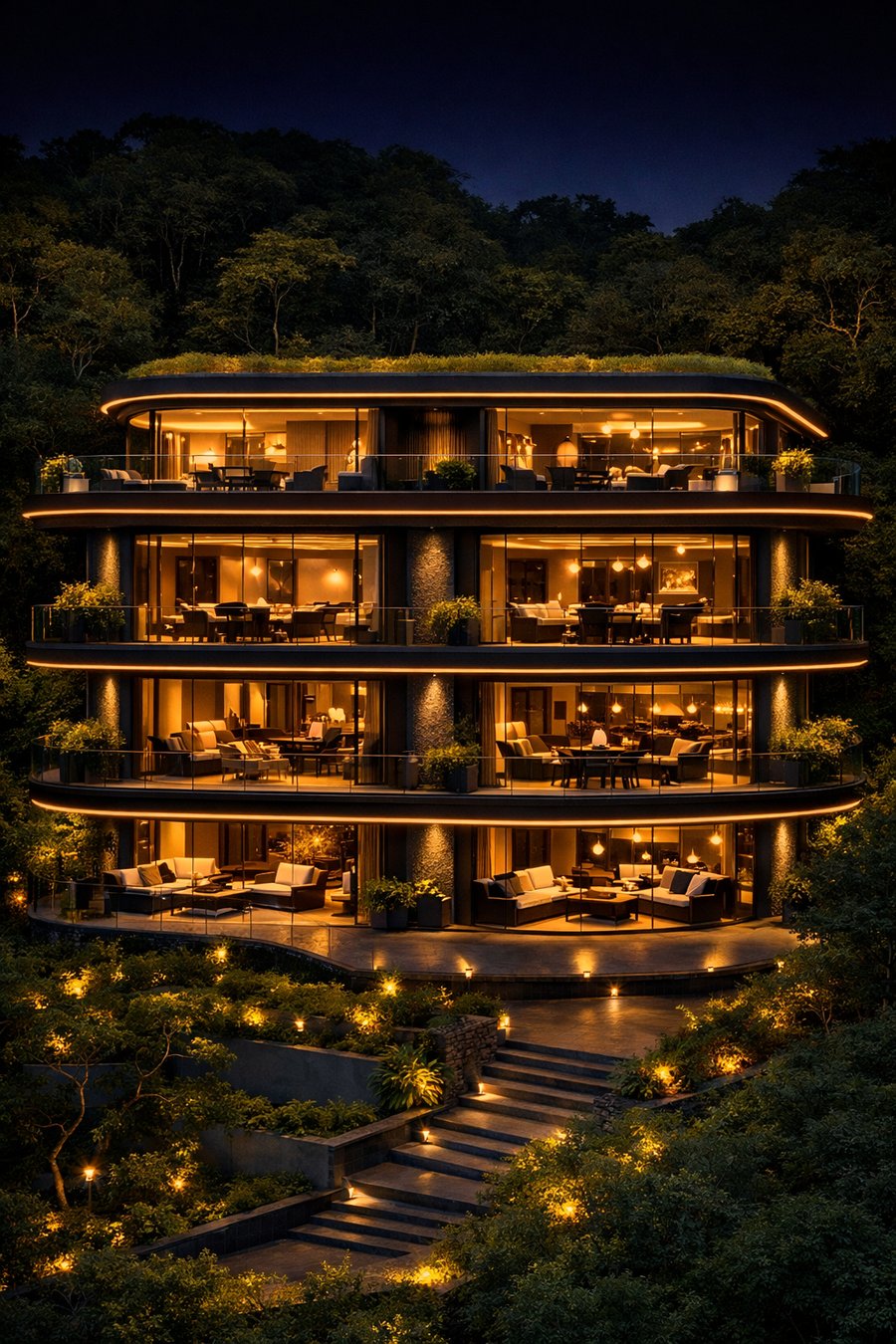 PREMAX Residences concept render — evening exterior